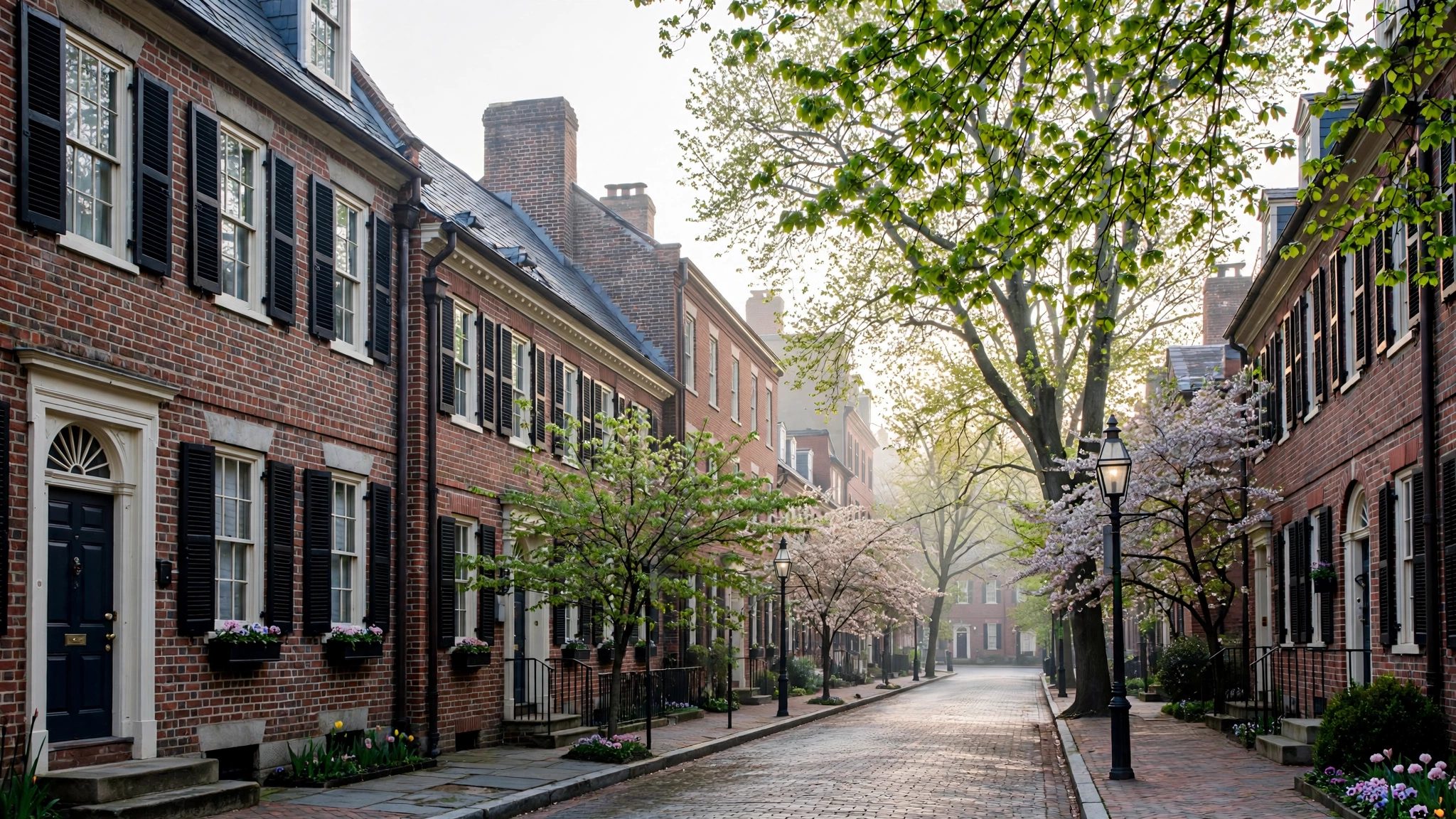 Historic district streetscape with slate roofs in Washington, D.C.