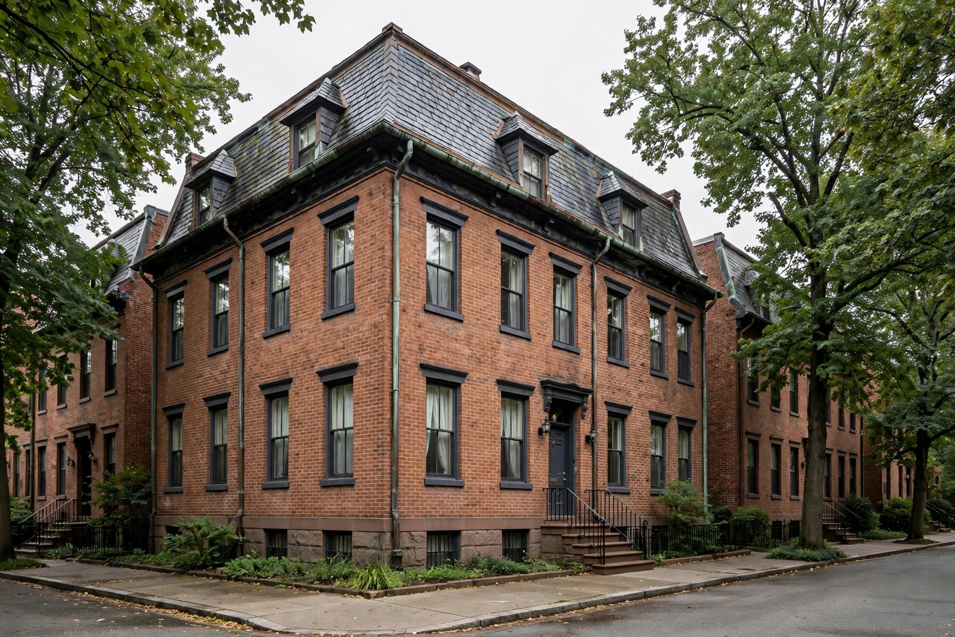 Slate roofing on a historic Washington, D.C. townhouse.