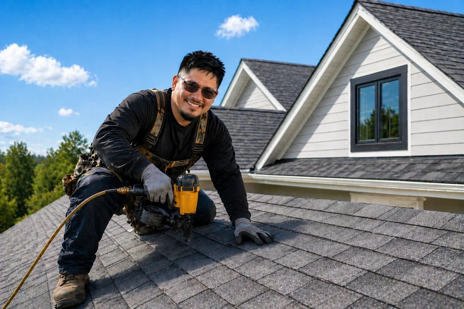 Roof replacement in Washington, D.C. — roofer installing a new shingle roof