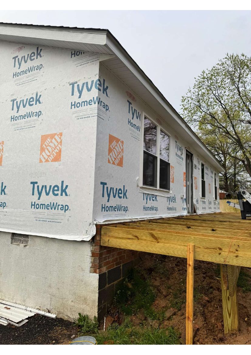 House wrap installed before new siding installation in Washington, D.C.